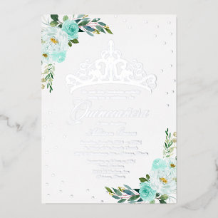Teal-blütige Quinceanera Folieneinladung
