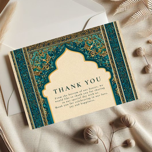 Teal-Bogen-Islamische-Hochzeit Dankeskarte