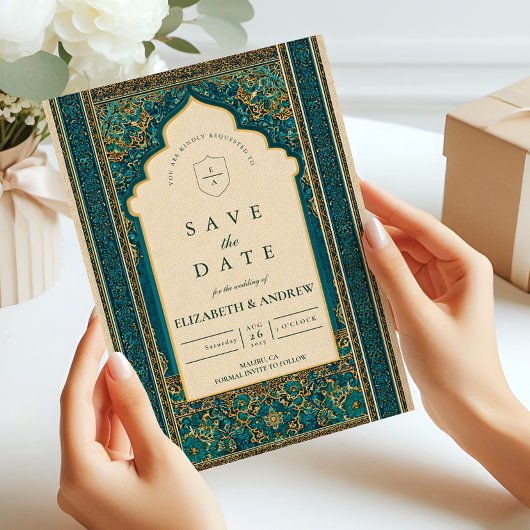 Teal-Bogen islamische Hochzeit Save The Date