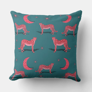 Teal Boho Gepard und Rosa Mond  Kissen