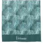Teal Boho Watercolor Tropical Leaf Monogram Duschvorhang (Vorderseite)