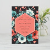 Teal Bold Bloom Wedding Einladung (Stehend Vorderseite)