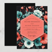 Teal Bold Bloom Wedding Einladung (Vorne/Hinten)