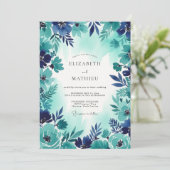 Teal Bold Coastal Wedding Einladung (Stehend Vorderseite)