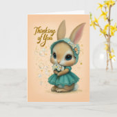 Teal Bonnet Baby Bunny Thinking of You Card Karte (Gelbe Blume)