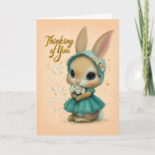 Teal Bonnet Baby Bunny Thinking of You Karte