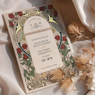 Teal Bordeaux Save-the-Date Gold Hochzeit Folieneinladung