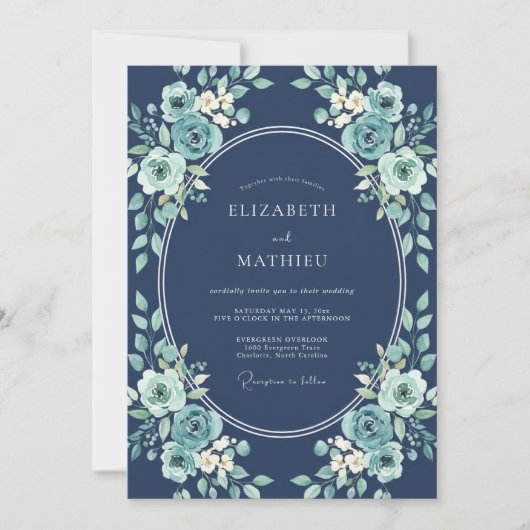 Teal Botanical Bliss Hochzeit Einladung (Vorderseite)