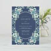 Teal Botanical Bliss Hochzeit Einladung (Stehend Vorderseite)