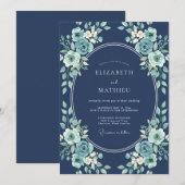 Teal Botanical Bliss Hochzeit Einladung (Vorne/Hinten)