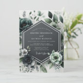Teal Botanical Bloom Wedding Einladung (Stehend Vorderseite)