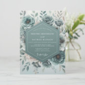 Teal Botanical Bloom Wedding Einladung (Stehend Vorderseite)