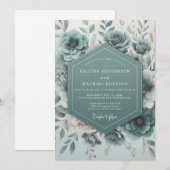 Teal Botanical Bloom Wedding Einladung (Vorne/Hinten)