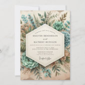 Teal Botanical Romance Wedding Einladung (Vorderseite)