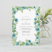 Teal Botanical Spring Wedding Einladung (Stehend Vorderseite)