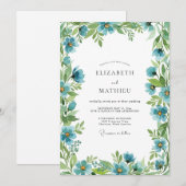 Teal Botanical Spring Wedding Einladung (Vorne/Hinten)