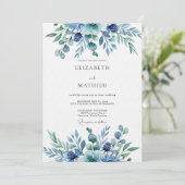 Teal Botanical Whimsy Wedding Einladung (Stehend Vorderseite)