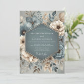 Teal Botanical Whimsy Wedding Einladung (Stehend Vorderseite)