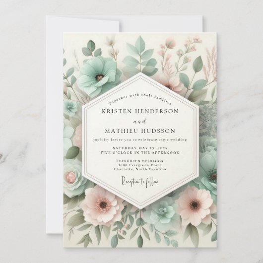 Teal Botanical Whimsy Wedding Einladung (Vorderseite)