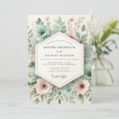Teal Botanical Whimsy Wedding Einladung (Stehend Vorderseite)
