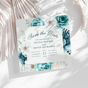 Teal Botanical Wildflower Save-the-Date-Karte Save The Date