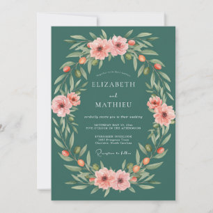 Teal Botanische Blütenhochzeit Einladung