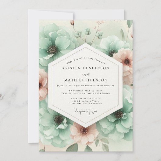 Teal Botanische Traumhochzeit Einladung (Vorderseite)