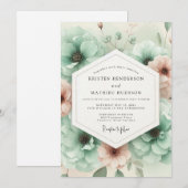 Teal Botanische Traumhochzeit Einladung (Vorne/Hinten)