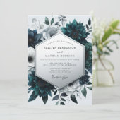 Teal Botanischer Zauber Hochzeit Einladung (Stehend Vorderseite)