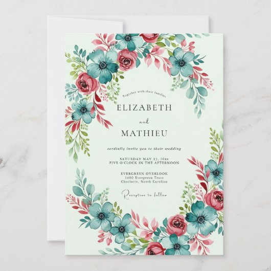 Teal Bountiful Spring Wedding Einladung (Vorderseite)