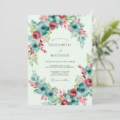 Teal Bountiful Spring Wedding Einladung (Stehend Vorderseite)