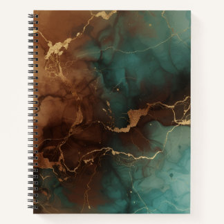 Teal & Bronze Ink Marble Notebook with Gold Vein  Notizblock