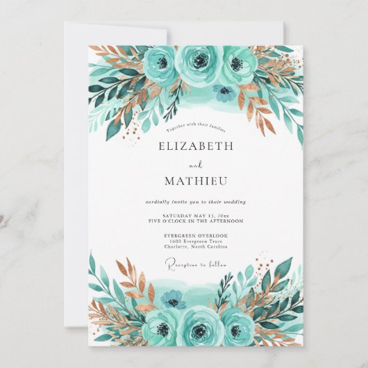 Teal Bronze Lustrous Winter Wedding Einladung (Vorderseite)
