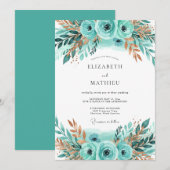 Teal Bronze Lustrous Winter Wedding Einladung (Vorne/Hinten)