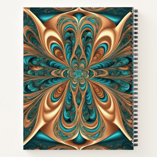 Teal & Bronze Luxe Bloom | Abstract Fractal Spiral Notizblock (Rückseite)