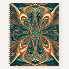Teal & Bronze Luxe Bloom | Abstrakte fraktale Spir Notizblock