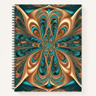 Teal & Bronze Luxe Bloom   Abstrakte fraktale Spir Notizblock