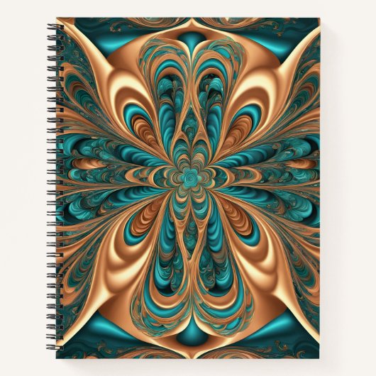 Teal & Bronze Luxe Bloom | Abstrakte fraktale Spir Notizblock (Vorderseite)