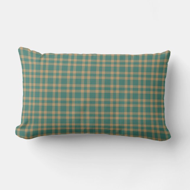 Teal Brown Plaid Pattern Lendenkissen (Vorderseite)