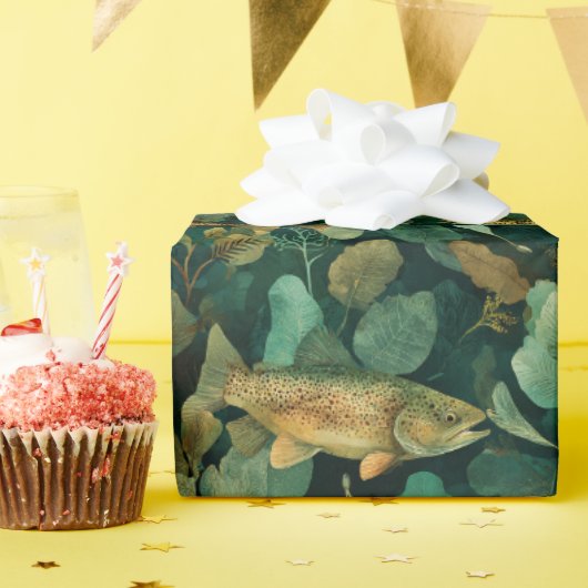 Teal Brown Trout Underwater Botanical Geschenkpapier (Geburtstagsparty)