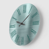 Teal Brushed Foil Dark Turquoise Roman Numerals Große Wanduhr (Winkel)