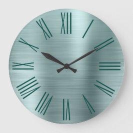 Teal Brushed Foil Dark Turquoise Roman Numerals Große Wanduhr