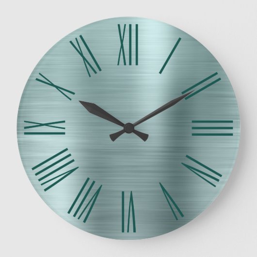 Teal Brushed Foil Dark Turquoise Roman Numerals Große Wanduhr (Vorderseite)