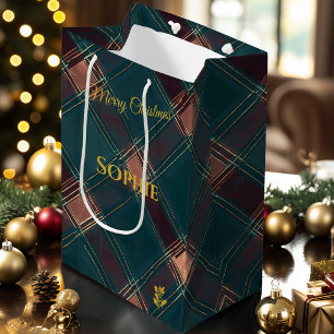 Teal, Burgunderrot und Braun kariertes individuell Mittlere Geschenktüte