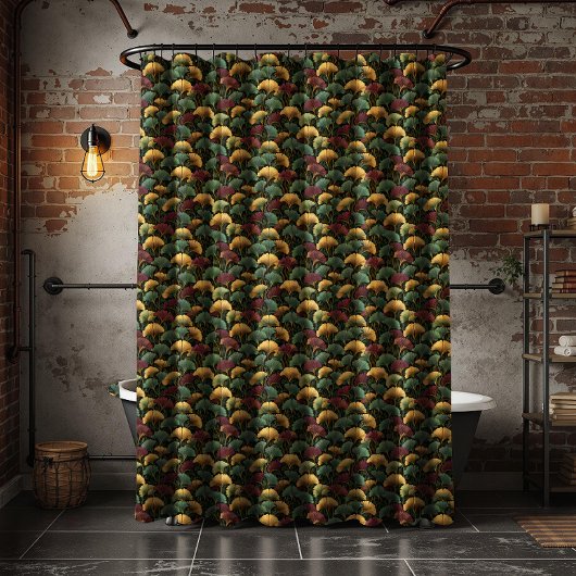 Teal Burgundy Ginkgo Leaf Pattern  Duschvorhang