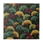 Teal Burgundy Ginkgo Pattern  Fliese (Vorderseite)
