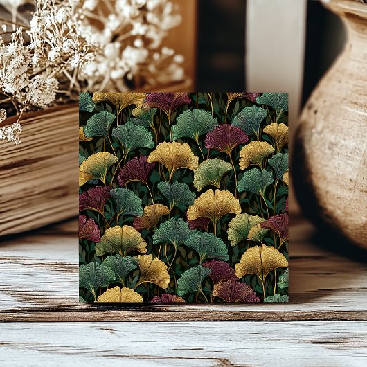 Teal Burgundy Ginkgo Pattern  Fliese