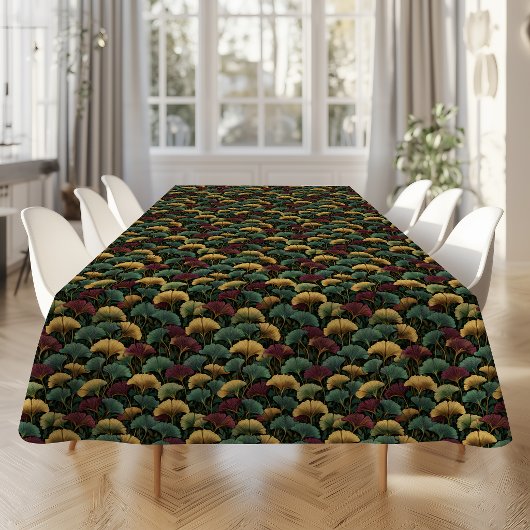 Teal Burgundy Ginkgo Pattern  Tischdecke