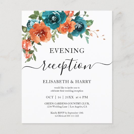 Teal Burnt Orange Budget Rust Budget Wedding (Vorderseite)