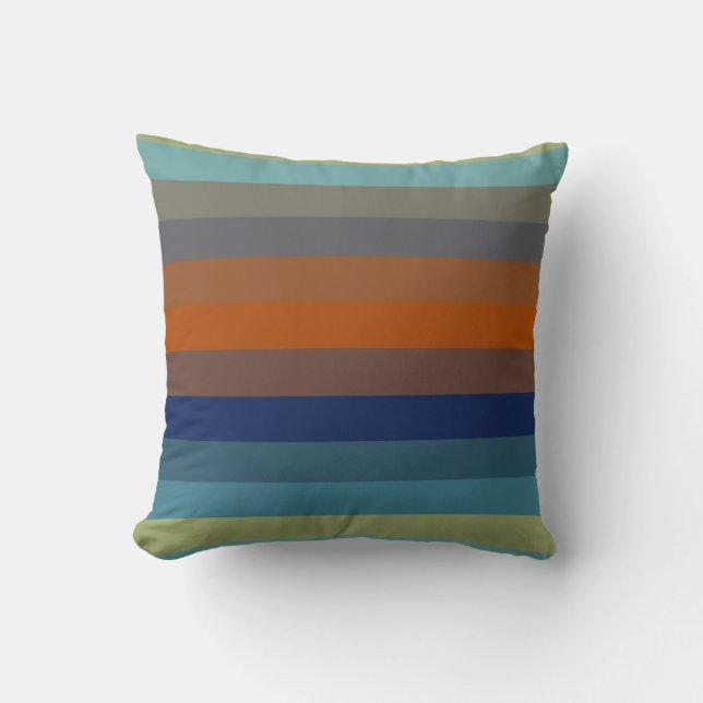 Teal & Burnt Orange Horizontal Stripes Kissen (Vorderseite)